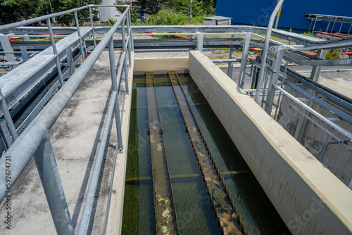Billede på lærred Waste water treatment plant for power plant project, lamella clarifier and sludge agitator
