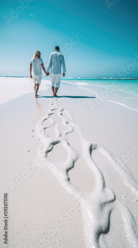 Couple walk along the prist...
