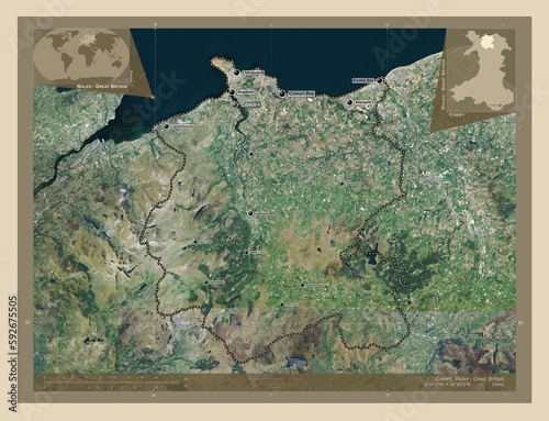 Conwy, Wales - Great Britain. High-res satellite. Labelled points of cities photo