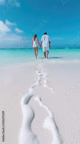 Couple walk along the prist...