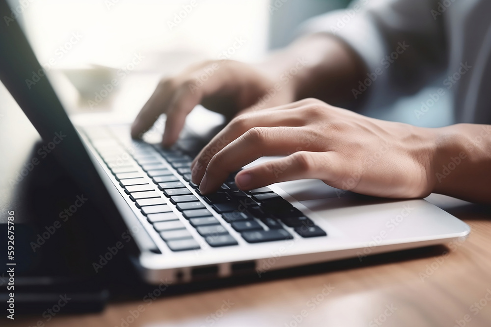 Man hands typing on computer keyboard, businessman or student using laptop generated by AI. Man hands typing on computer keyboard, businessman or student using laptop generated by AI.