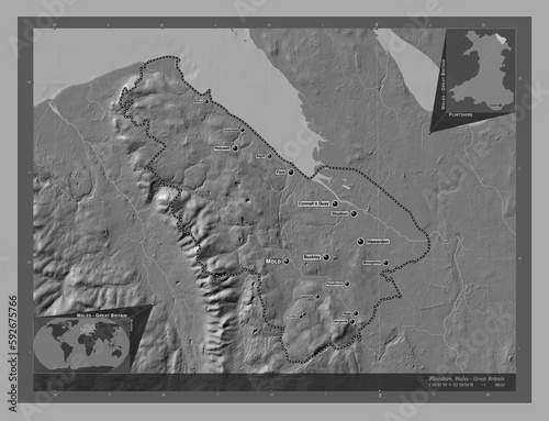 Flintshire, Wales - Great Britain. Bilevel. Labelled points of cities photo