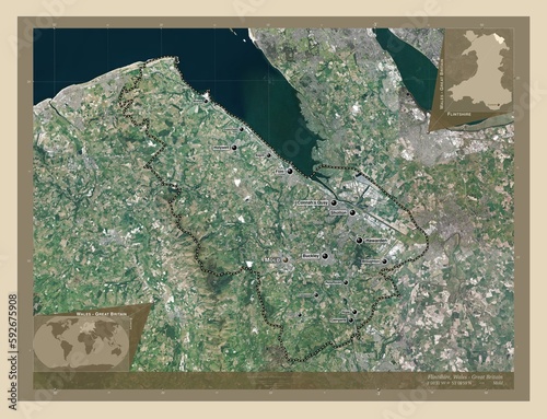 Flintshire, Wales - Great Britain. High-res satellite. Labelled points of cities photo