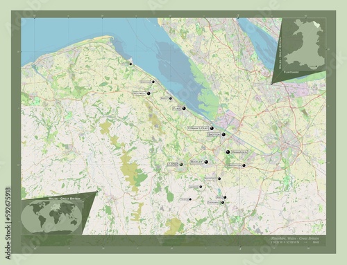 Flintshire, Wales - Great Britain. OSM. Labelled points of cities photo