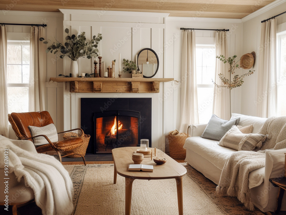 Fototapeta premium A Farmhouse Style Living Room | Generative AI