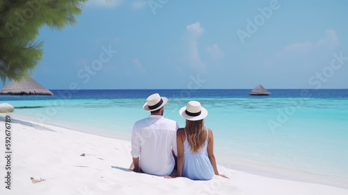 Couple relaxing sitting on ...