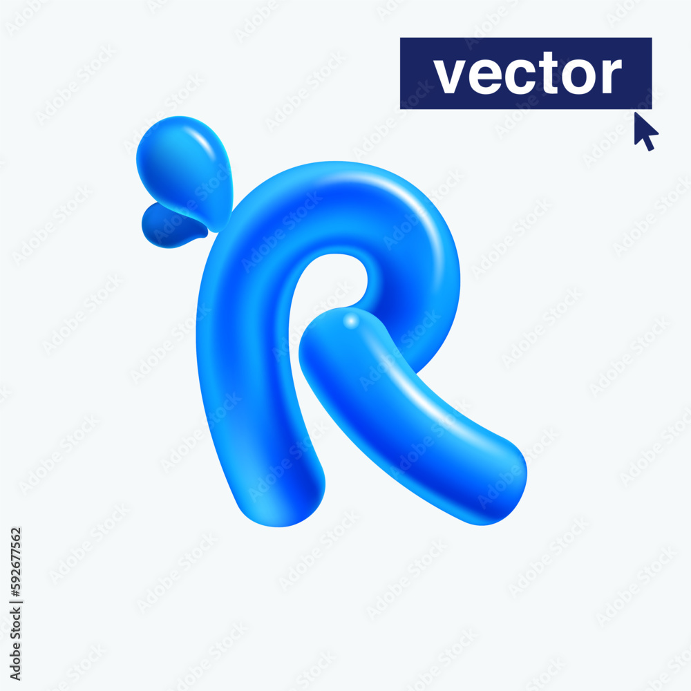 R letter logo made of blue clear water and dew drops. 3D realistic plastic cartoon balloon style. Glossy vector illustration. R letter logo made of blue clear water and dew drops. 3D realistic plastic cartoon balloon style. Glossy vector illustration.