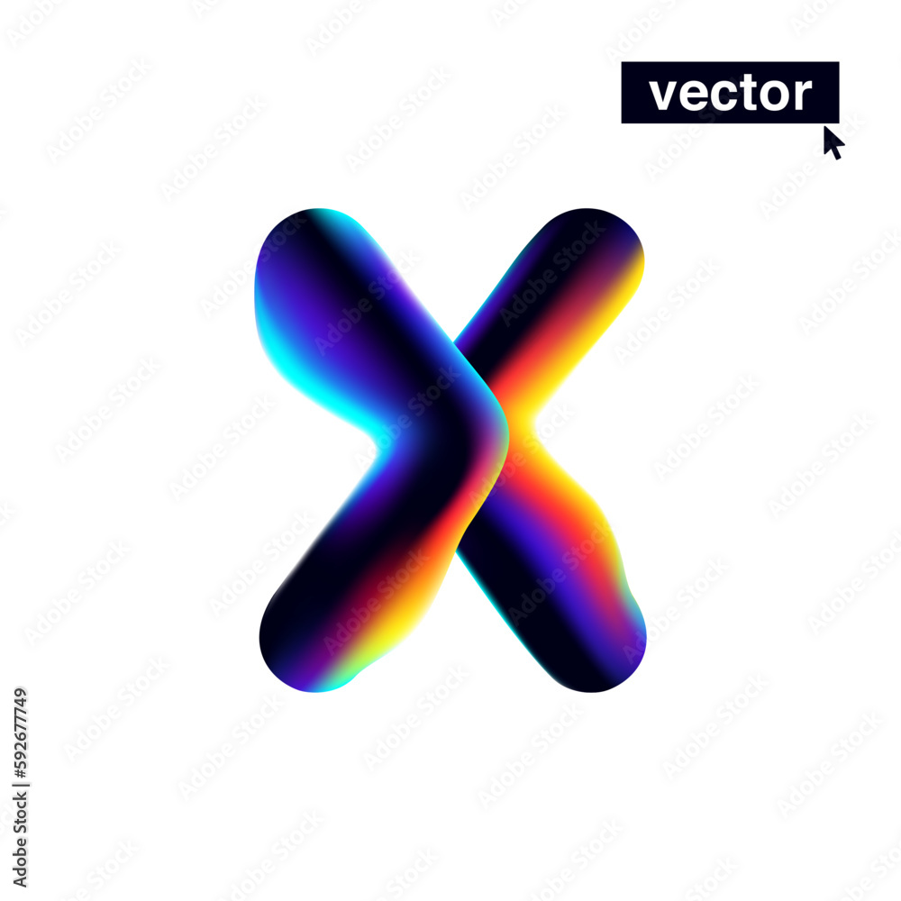 X letter logo with neon glitch. Multicolor gradient sign with double exposure and illusion effect. Glowing color shift vector icon. X letter logo with neon glitch. Multicolor gradient sign with double exposure and illusion effect. Glowing color shift vector icon.