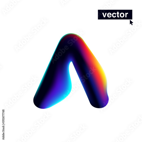 A letter logo with neon glitch. Multicolor gradient sign with double exposure and illusion effect. Glowing color shift vector icon.