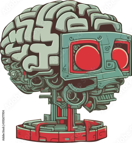 Mechanical brain multicolor vector illustration isolated on white background
