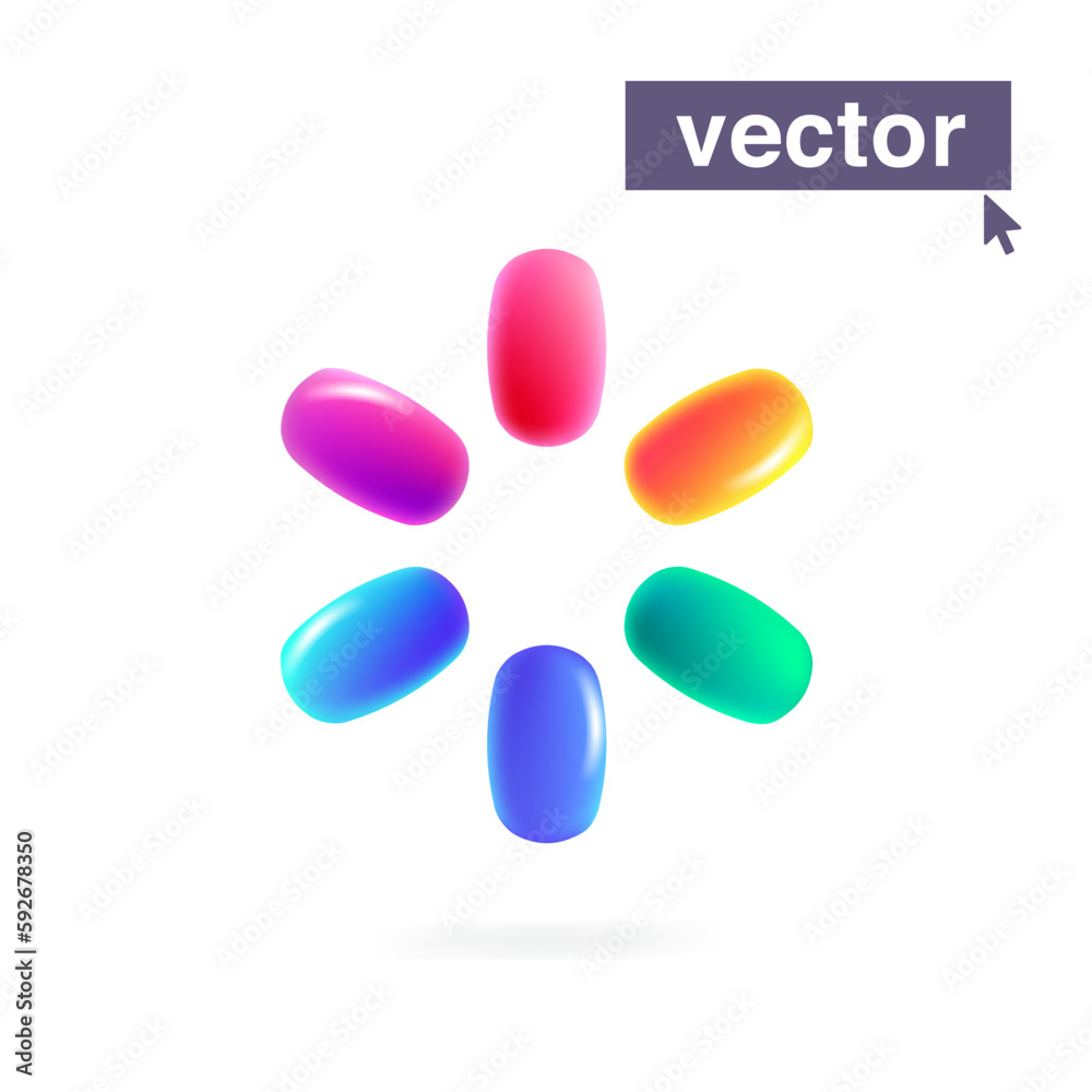 Loading icon infographic element.Rainbow-colored logo. Multicolor gradient icon. 3D render style glossy colorful emblem.