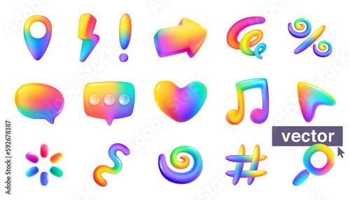 Speech, location, spiral, note, lightning, arrow, exclamation, loading, lupe, heart rainbow icons.