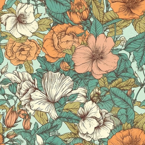 Beautiful Vintage Floral Ornate Seamless Pattern. Creative Textile and Wallpaper Seamless Design. Generative Ai