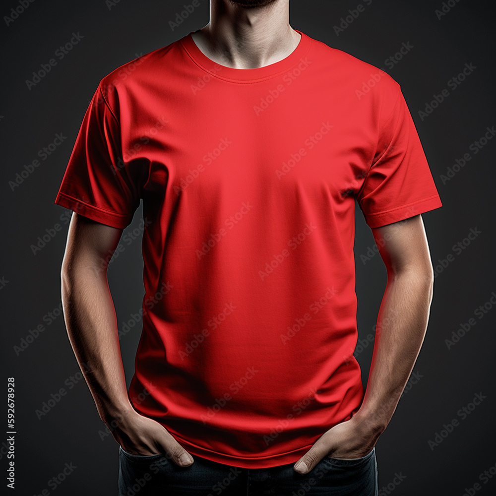 blank red tshirt mockup,close up orange t-shirt on dark background ,generative ai blank red tshirt mockup,close up orange t-shirt on dark background ,generative ai