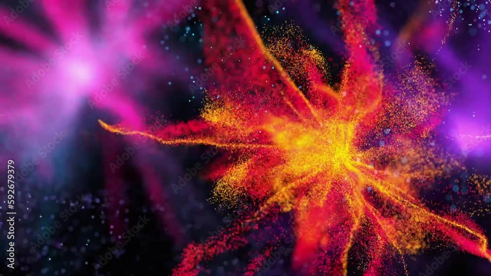 Swirl of shining particles moves in the black space. Bright whirlwind ...