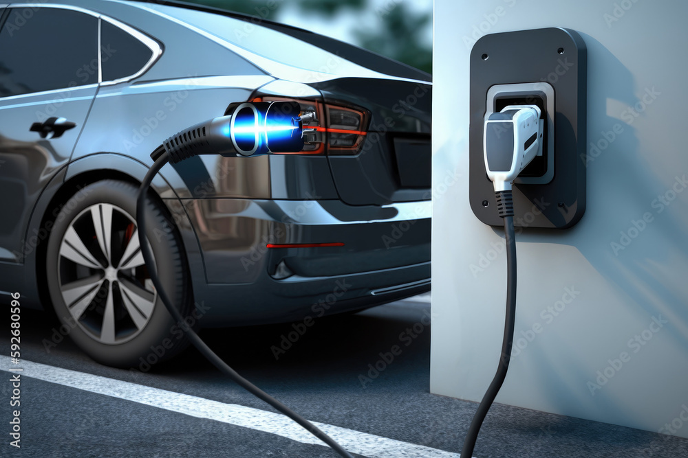 Φωτογραφία A charging station for electric cars, a car of the present and the future, an environmentally friendly car, Generative AI