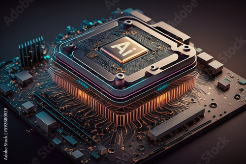 Obraz na płótnie Futuristic microchip processor, Quantum computer, future technologies CPU AI and microprocessors, Generative AI.