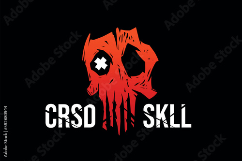 Cursed skull vector logo concept. Hand drawn style