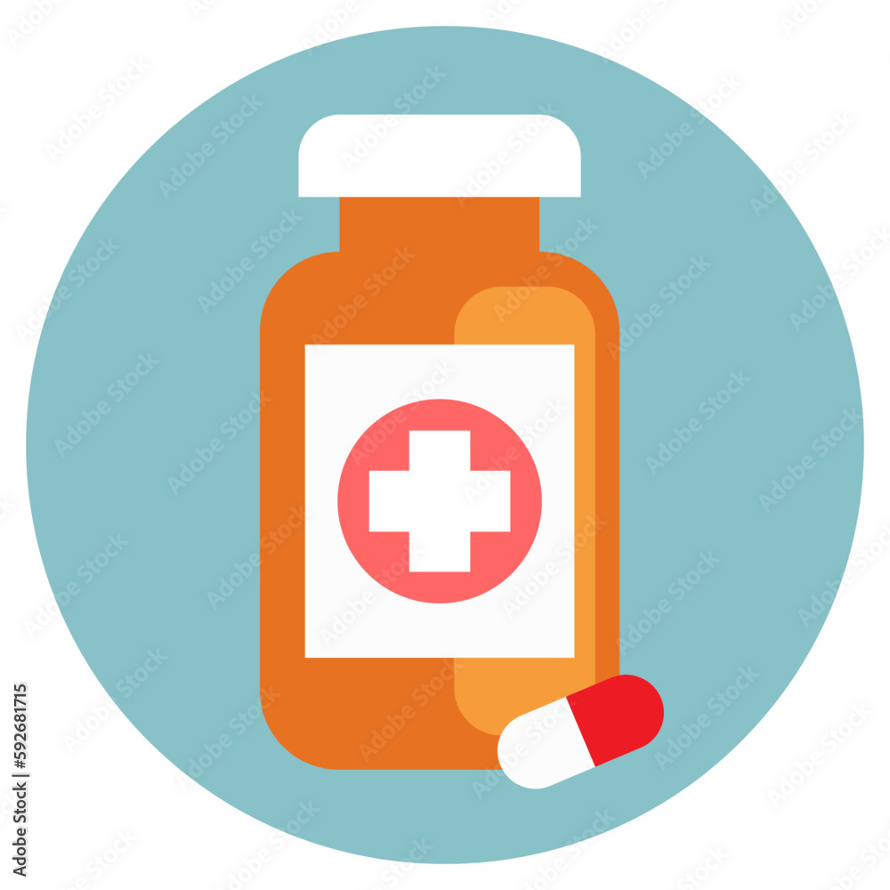 Pharmaceutical pill and medicine bottle. Pharmacy treatment, health pill, medication vitamin and tablet, vector illustration Pharmaceutical pill and medicine bottle. Pharmacy treatment, health pill, medication vitamin and tablet, vector illustration