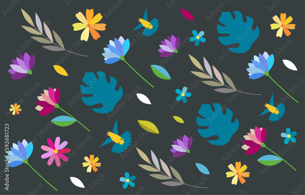 Beautiful background with flowers and birds in vector. Beautiful background with flowers and birds in vector.