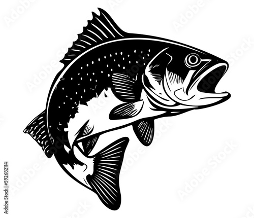 Fotografie, Obraz Trout Fish,  trout jumping icon, Freshwater Salmon catch emblem, Fish jump sign