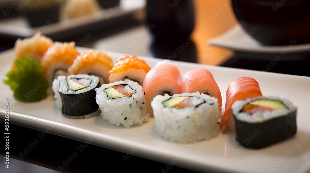 Sushi - A delicious Japanese delicacy made with fresh fish and rice Sushi - A delicious Japanese delicacy made with fresh fish and rice