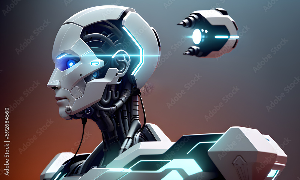 Fototapeta premium A fantastic creature, an android robot from the future, created with the help of artificial intelligence.