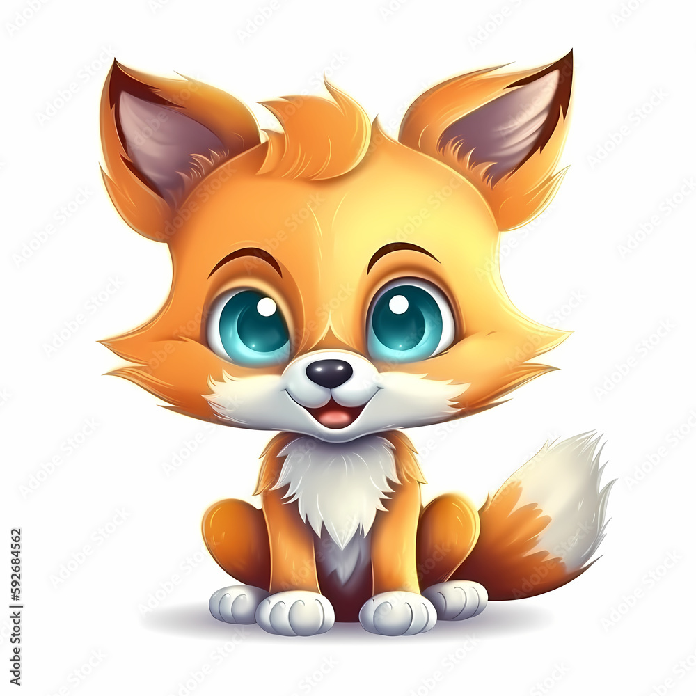 Baby Fox Cartoon Isolated White Background. Generative AI