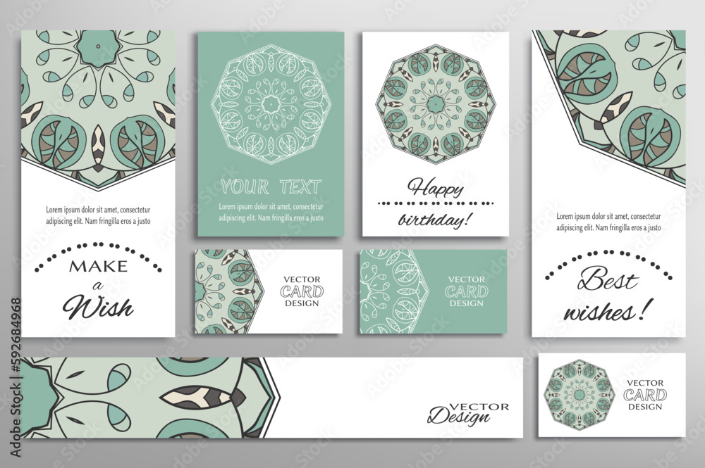 Big set of greeting Cards or wedding Invitations. Postcards template with inscription Make a Wish, Best Wishes, Happy Birthday. Banner, business cards with mandala ornament. Isolated design elements Big set of greeting Cards or wedding Invitations. Postcards template with inscription Make a Wish, Best Wishes, Happy Birthday. Banner, business cards with mandala ornament. Isolated design elements