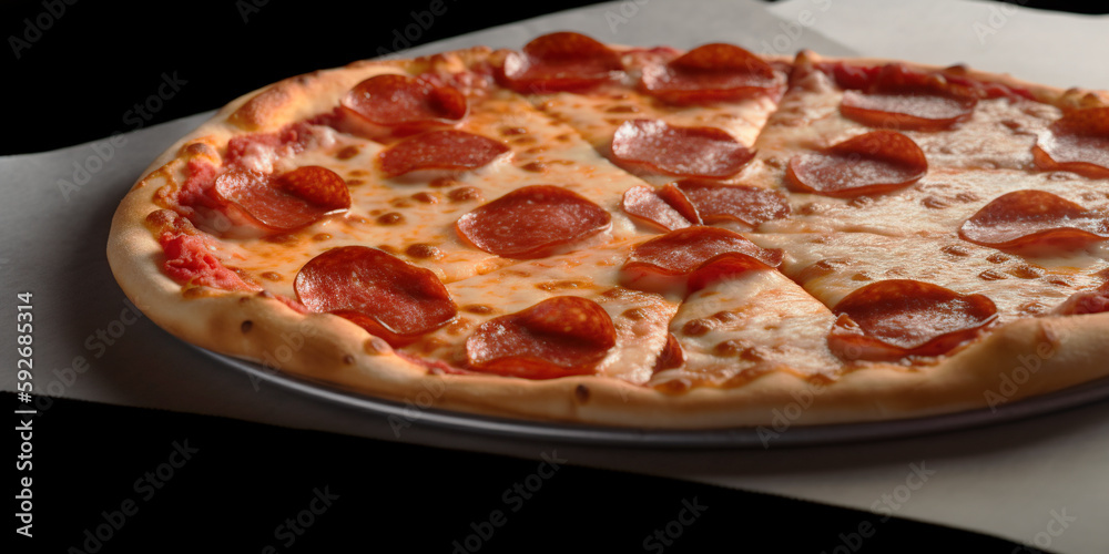 delicious pizza with lots of cheese and pepperoni. generated with AI