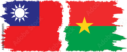 Burkina Faso and Taiwan grunge flags connection vector