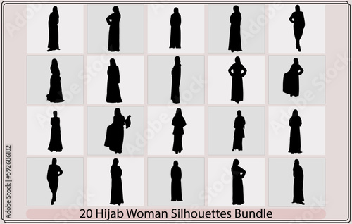 beautiful Muslim woman in hijab fashion silhouette vector,vector beautiful women muslim hijab black vector,Beautiful young arabic woman in hijab