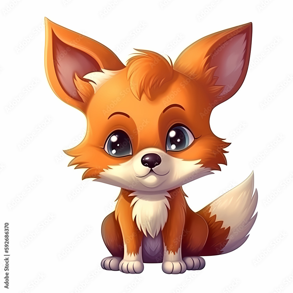 Baby Fox Cartoon Isolated White Background. Generative AI