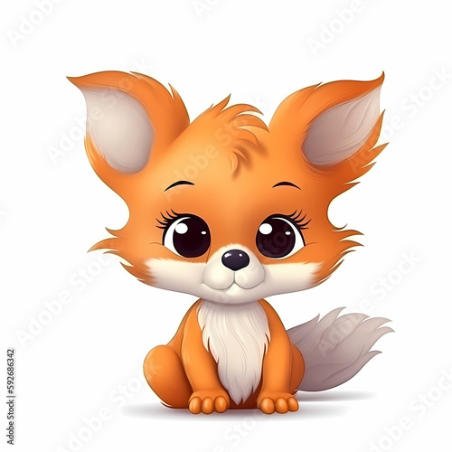 Baby Fox Cartoon Isolated White Background. Generative AI