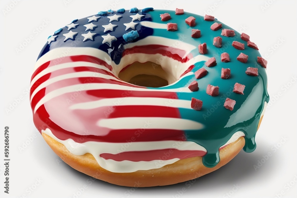 USA Flag Colored Glazed Donut. AI