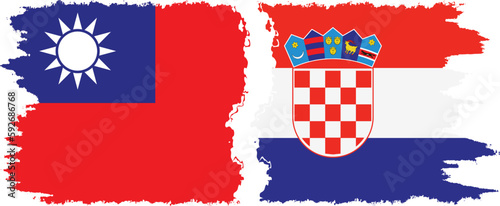 Croatia and Taiwan grunge flags connection vector
