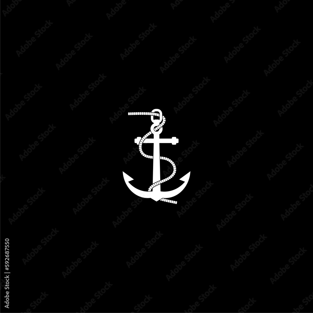 Anchor and rope icon isolated on dark background Anchor and rope icon isolated on dark background