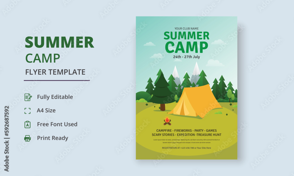 Summer Camp Flyer Template, Kids Summer Camp Flyer Template, Scouts