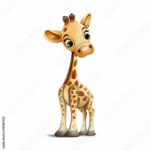 Baby Giraffe Cartoon Isolated On White Background. Generative AI