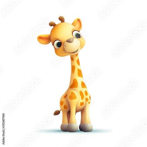 Baby Giraffe Cartoon Isolated On White Background. Generative AI