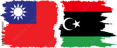 Libya and Taiwan grunge flags connection vector