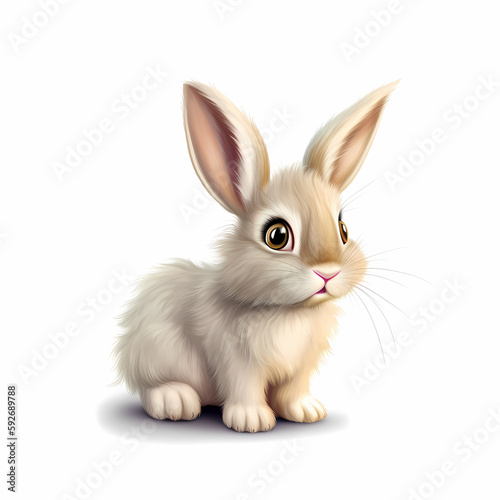 Baby Rabbit Cartoon Isolated WHite. Generative AI © simpledesign79