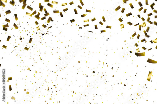 frame from falling gold confetti and particles isolated on transparent background, overlay decoration with motion blur for festive celebration and event backgrounds