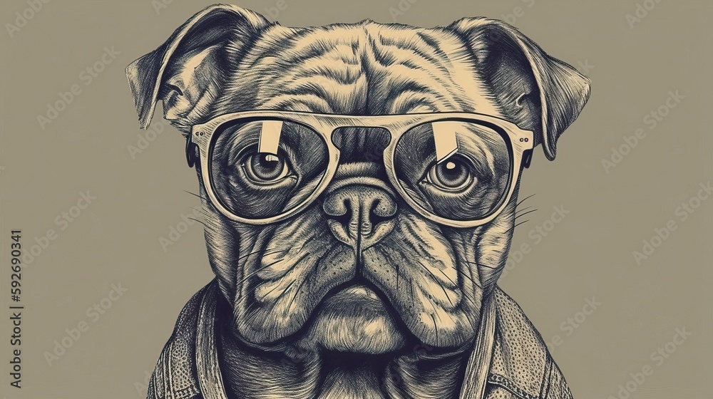 Hipster Cute Funny Art Dog Illustration. Generative AI
