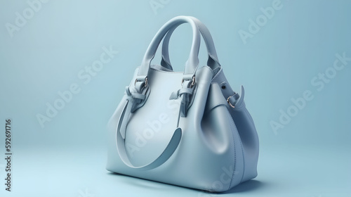 3d rendering illustration of women's handbag in white bluish color on a studio background. 