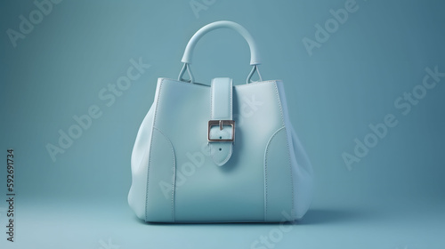 3d rendering illustration of women's handbag in white bluish color on a studio background. 