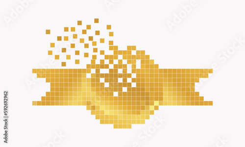 golden seal with pixel art ribbon