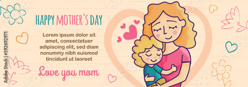 mothers day horizontal banners template children with mom illustration