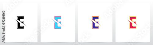 Alphabet Cut Slashed Letter Logo Design E
