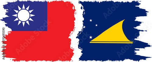 Tokelau and Taiwan grunge flags connection vector